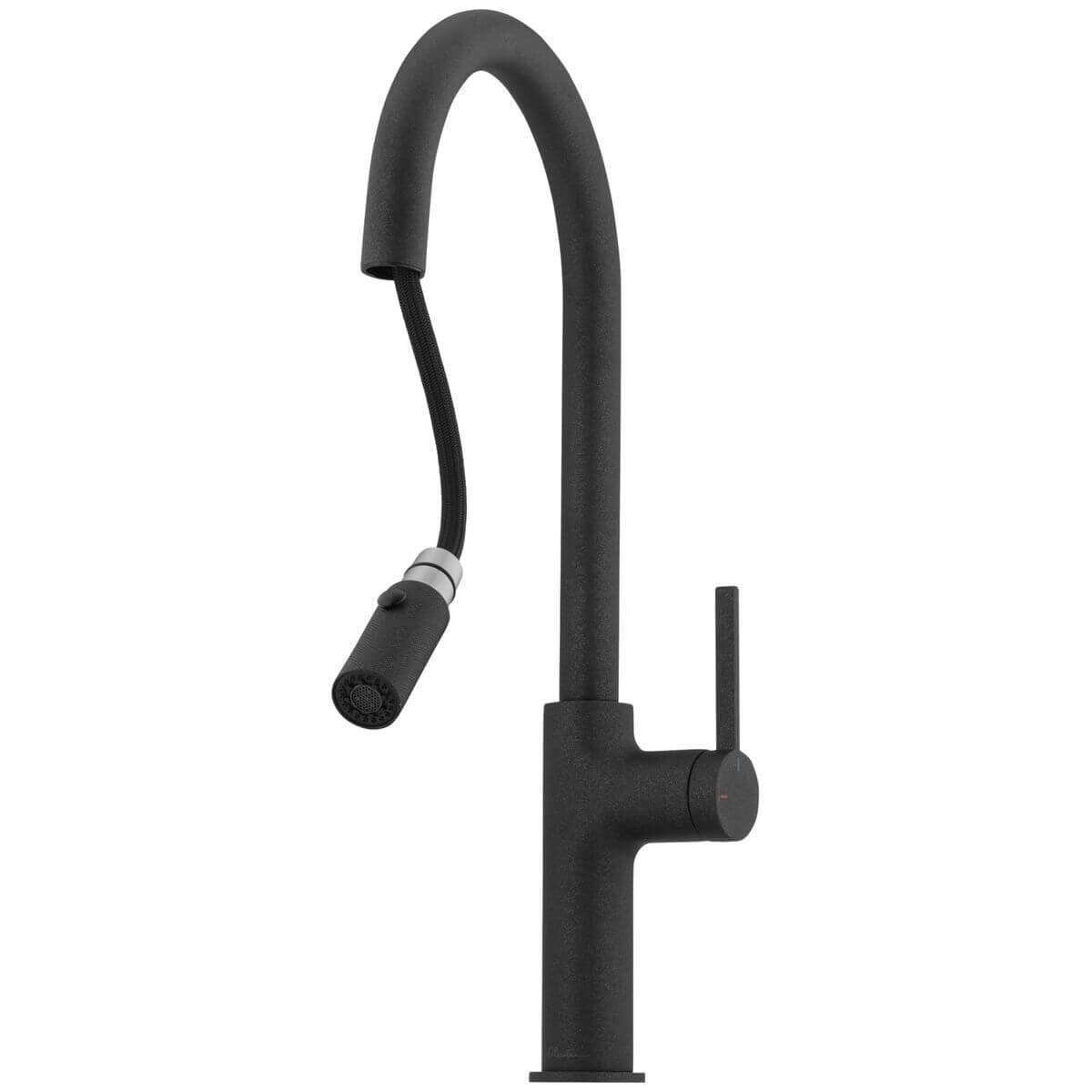 Oliveri Vilo Pull Out Spray Gooseneck Tap 6L/min - Black Granite, Adjustable Spray - VT2425-ST-BL