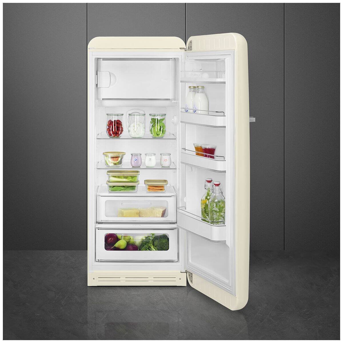 Smeg 50s Retro Style Fridge 270L - Panna Cream Finish, 6 Star Energy, Life Plus 0°C Drawer - FAB28RCR6AU
