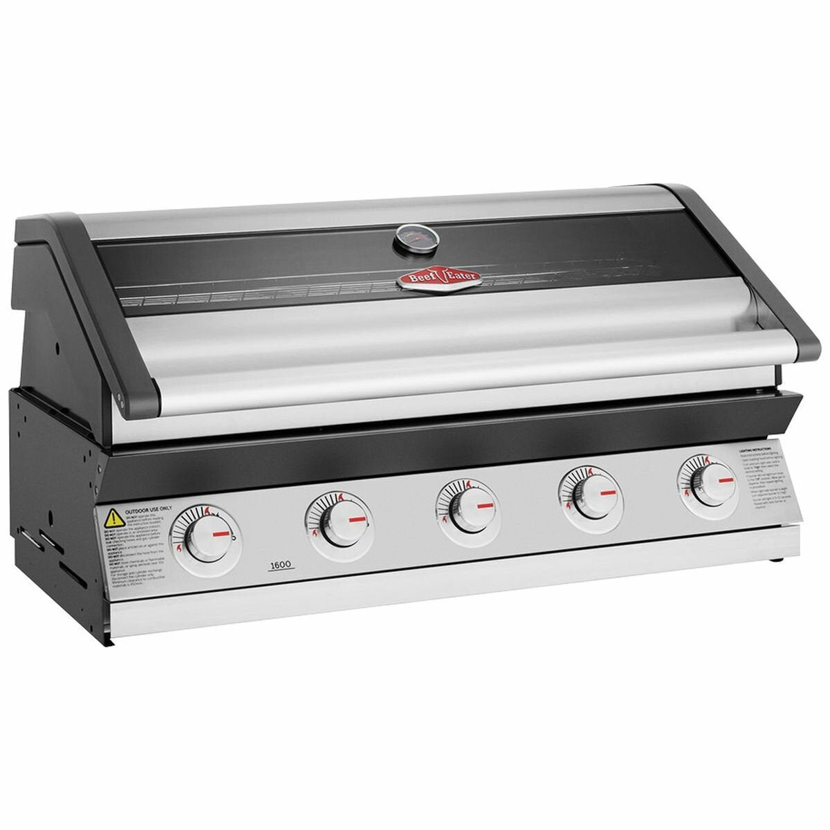 Beefeater 1600 Series 5 Burner Built-In LPG BBQ - Stainless Steel, Rollback Hood, Quartz Ignition - BBG1650SA