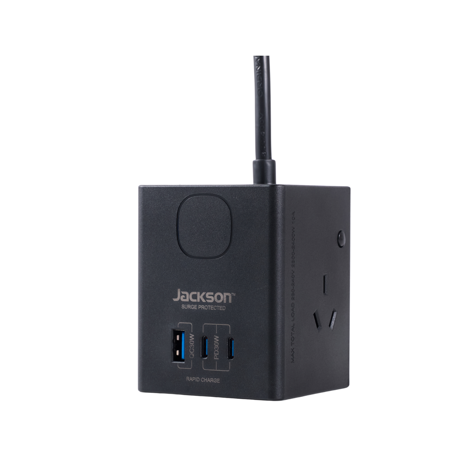 Jackson 3 Outlet Power Cube, USB-A & USB-C PD30W x2, 175J Surge, Black