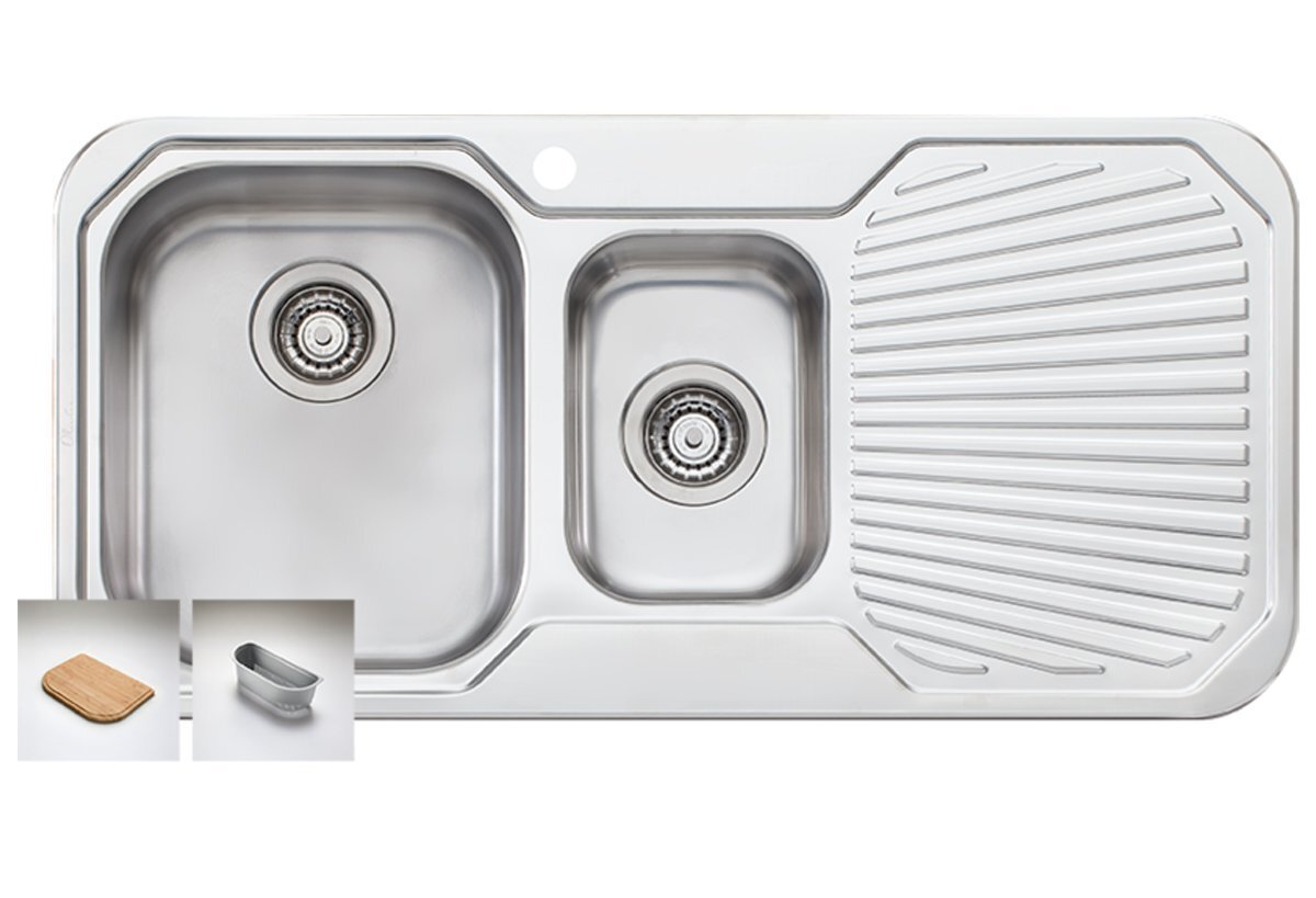 Oliveri Petite 980mm 1 and 1/2 Bowl Topmount Sink - Right Hand Drainer, Australian Made - PE301