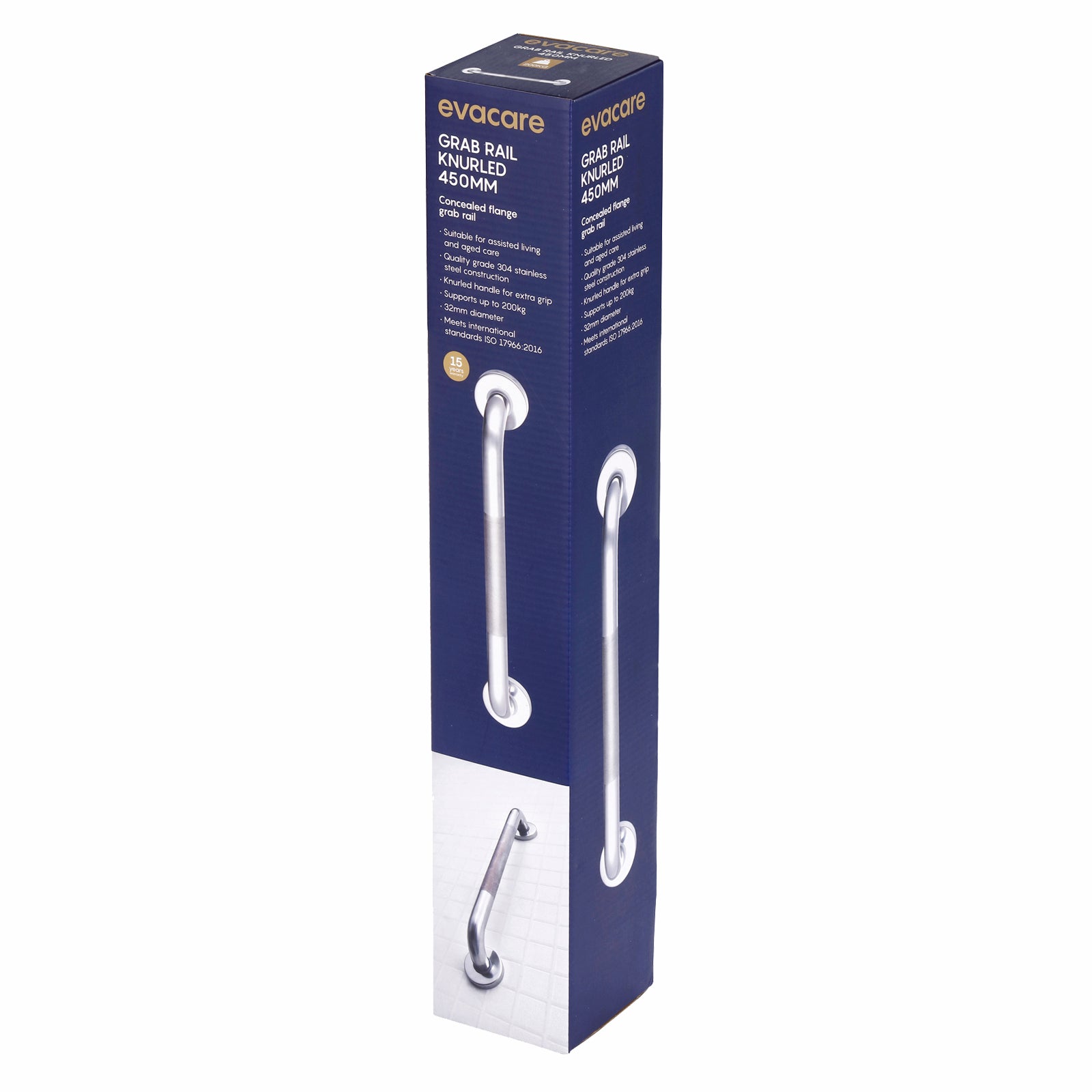 evekare 450mm Knurled Grab Rail - 32mm Stainless Steel 250kg AS1428.1