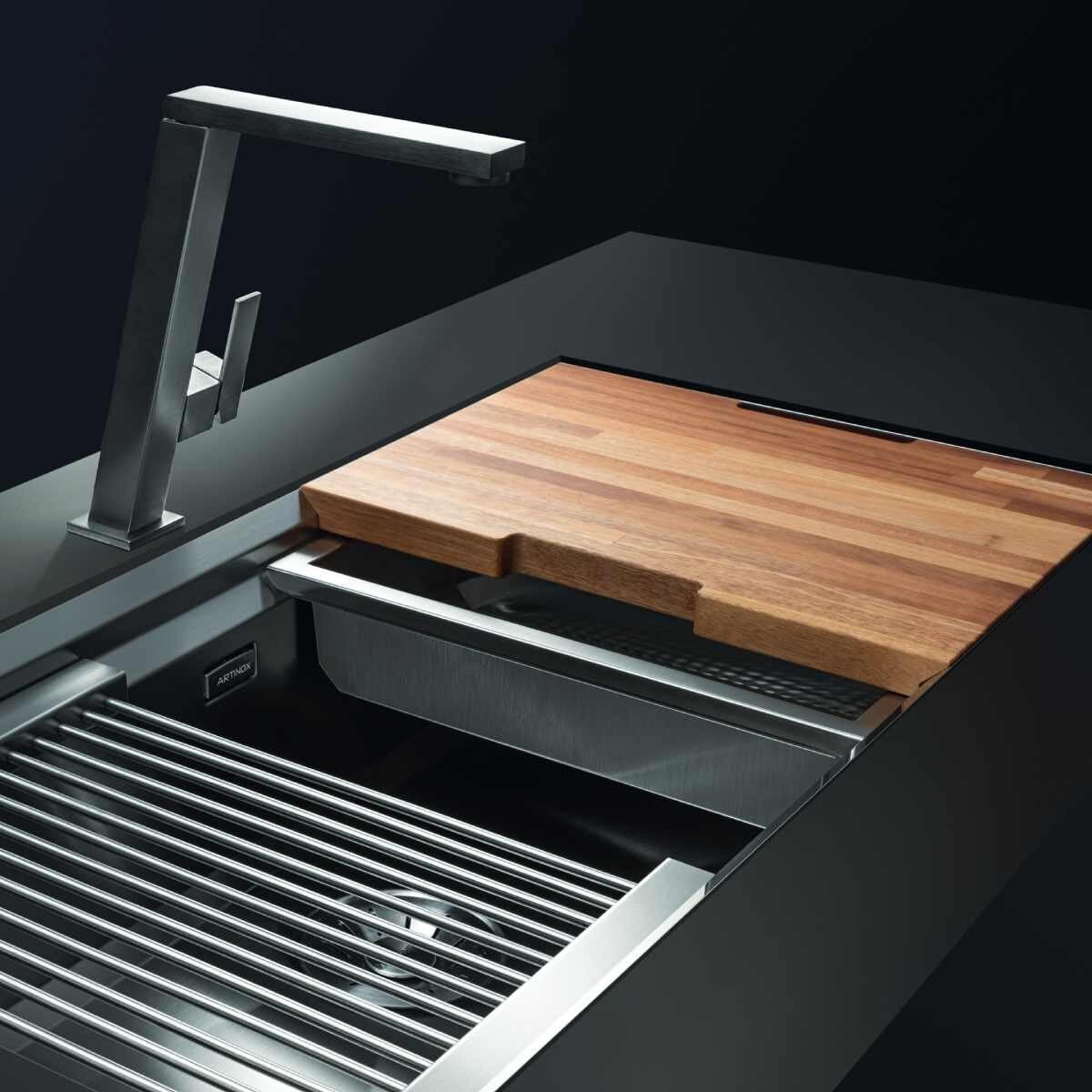 Artinox Layer SBR 104 Workstation Sink - 304 Stainless Steel, Brushed Finish, Made in Italy - SBR104