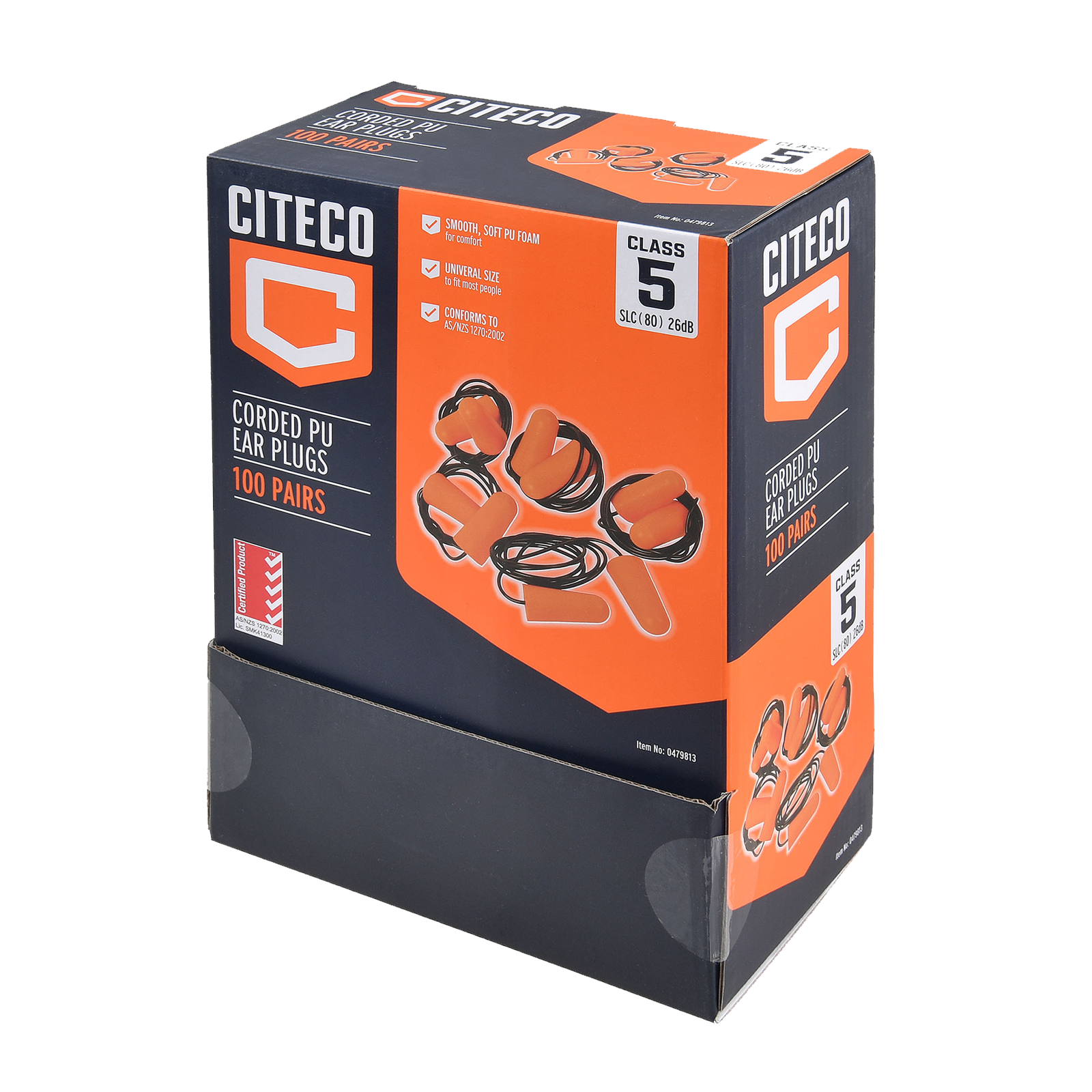 Citeco Class 5 PU Foam Corded Ear Plugs 100 Pairs Reusable