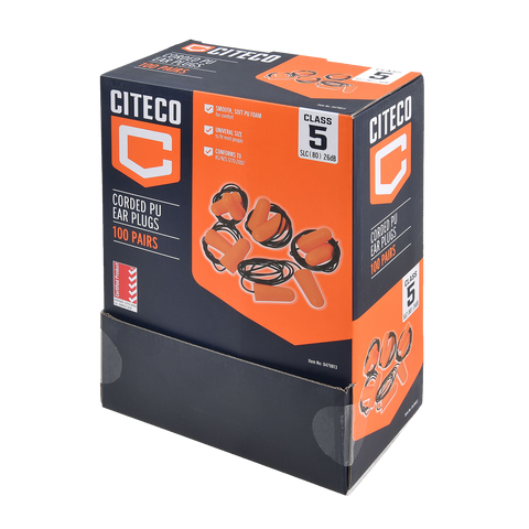Citeco Class 5 PU Foam Corded Ear Plugs 100 Pairs Reusable