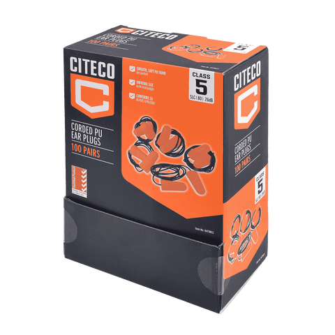 Citeco Class 5 PU Foam Corded Ear Plugs 100 Pairs Reusable