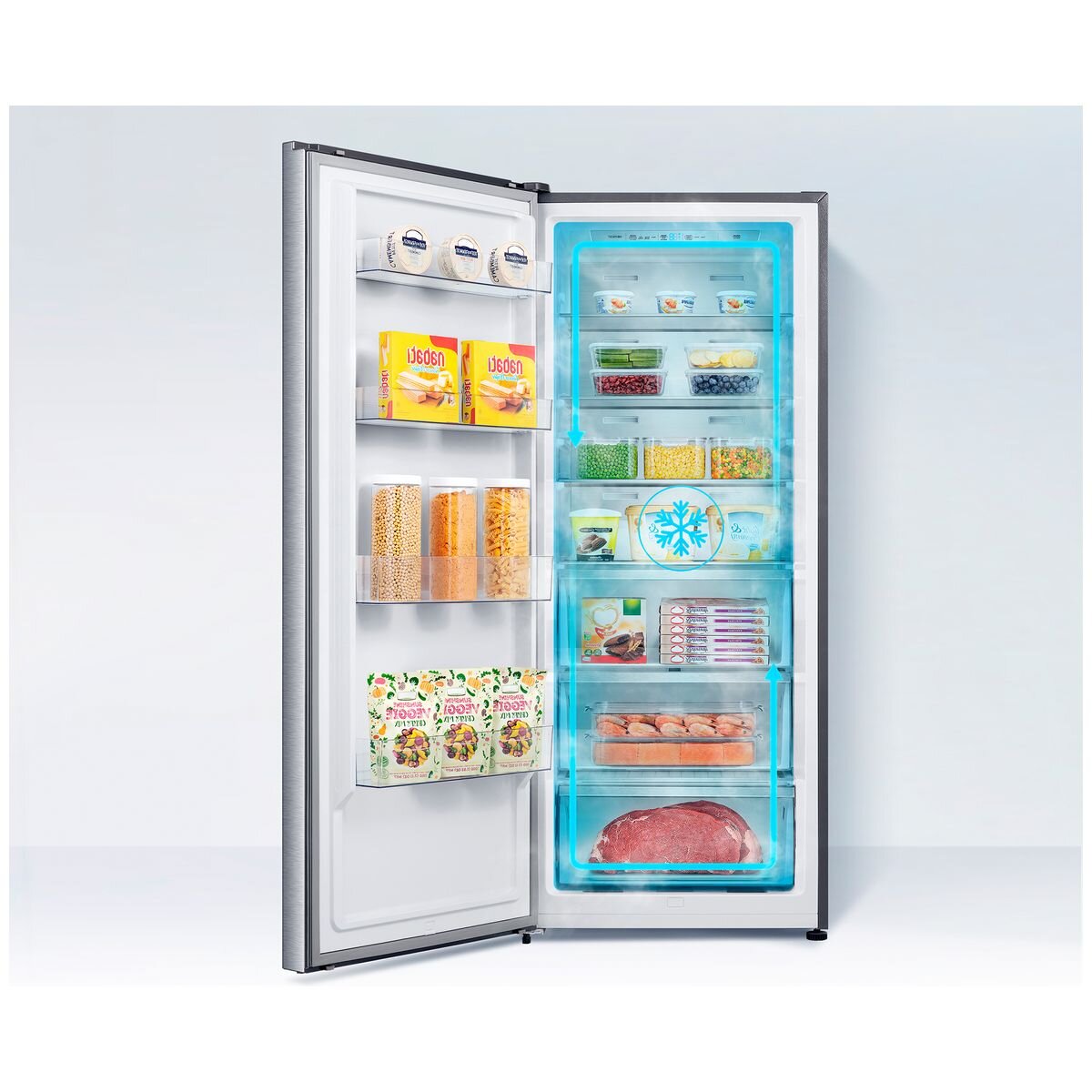 Hisense 384L Single Door Hybrid Fridge Freezer - Brushed Steel - Total No Frost, Super Cool - HRVF384S
