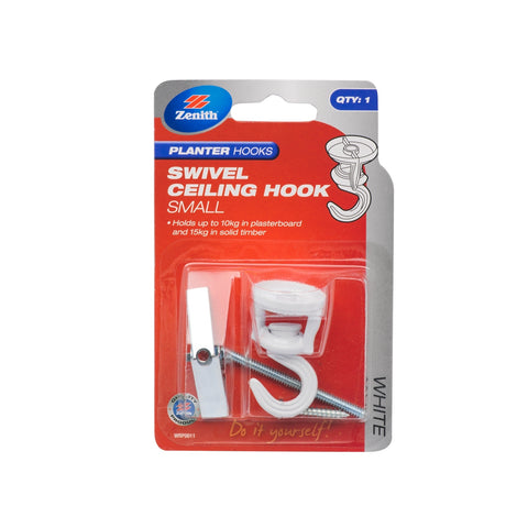 Zenith White Zinc Alloy Small Swivel Ceiling Planter Hook, 10/15kg Load