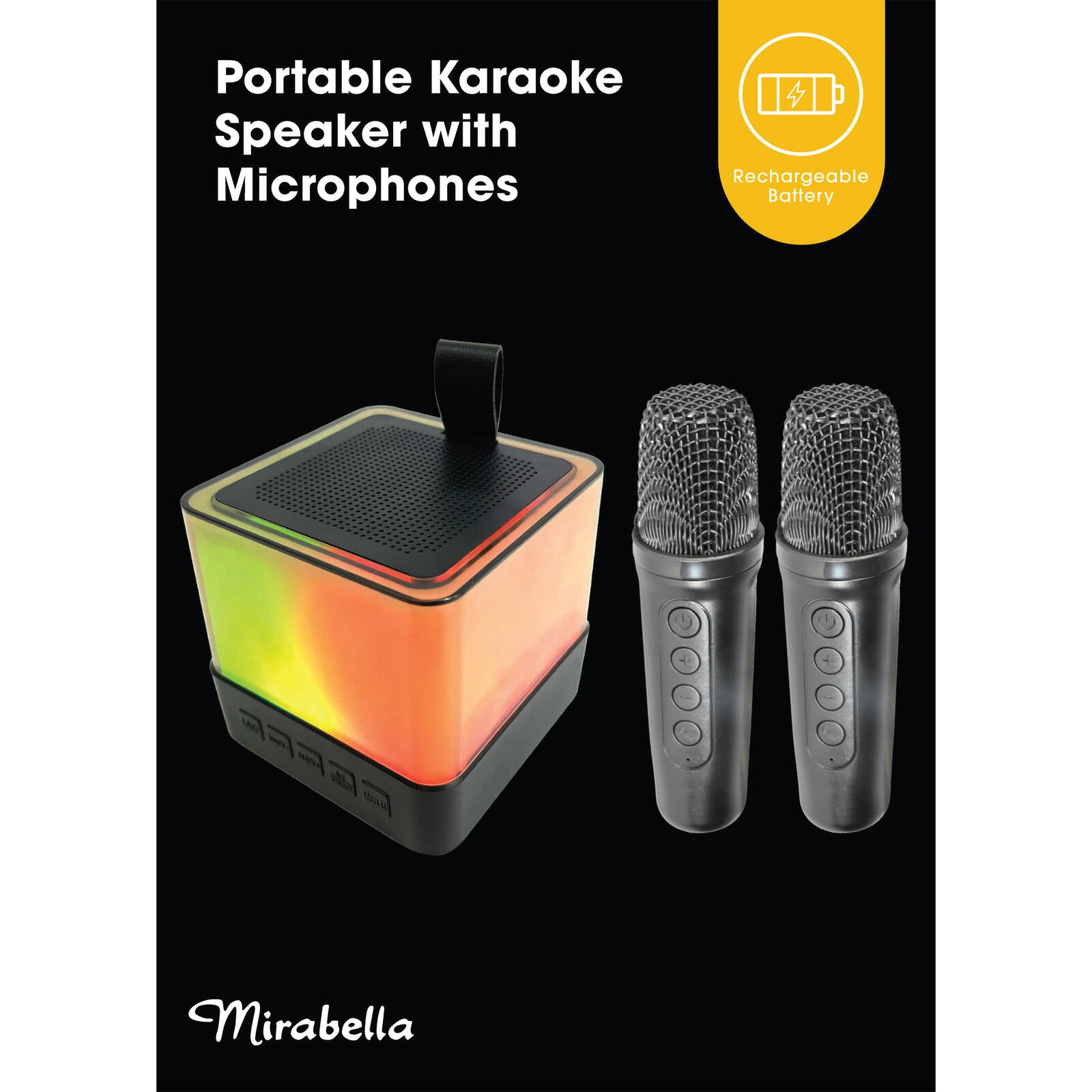 Mirabella Portable Karaoke Speaker with 2 Wireless Microphones Bluetooth Rechargeable