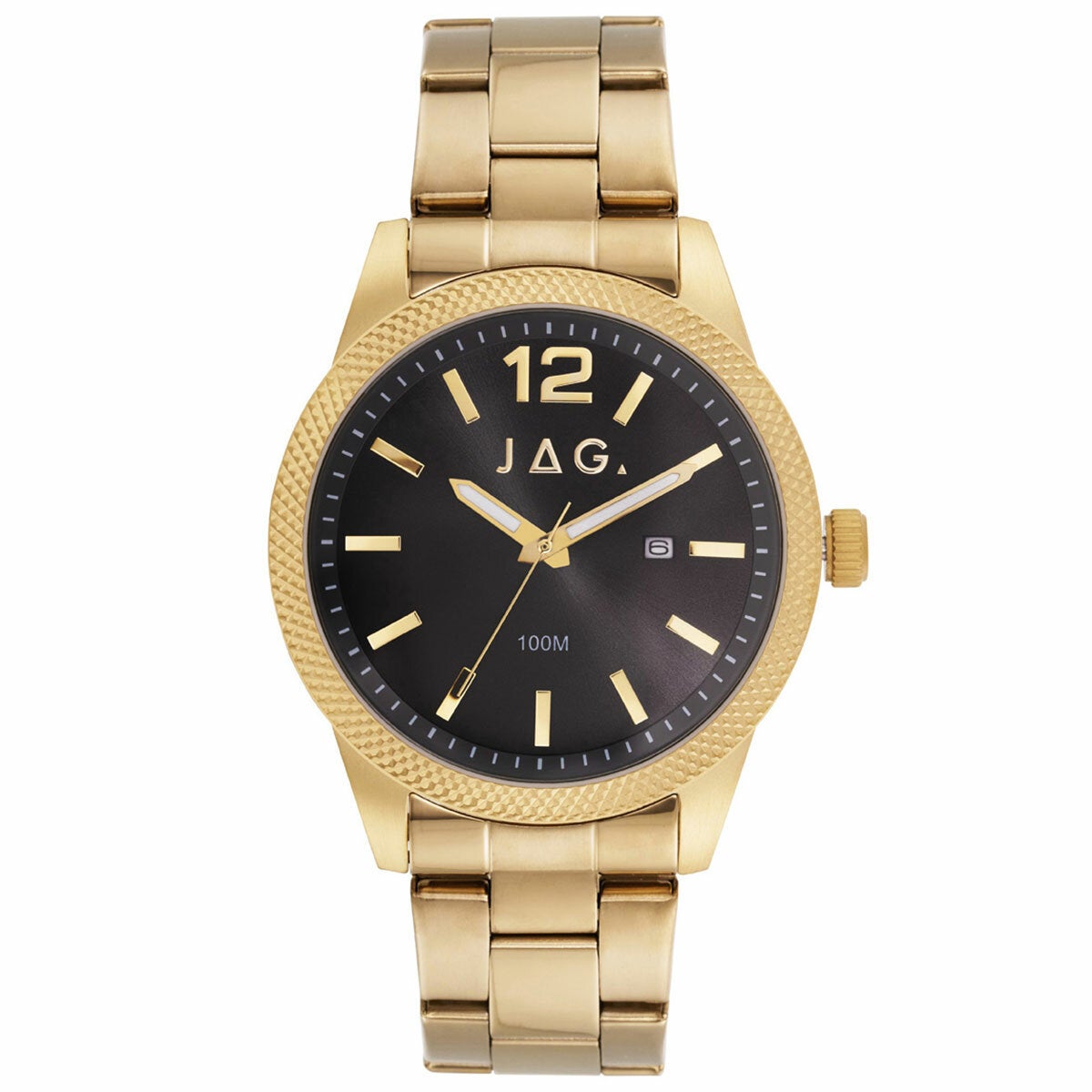 JAG Apollo Gold Stainless Steel Wristwatch Mens Quartz Black Dial J2904A