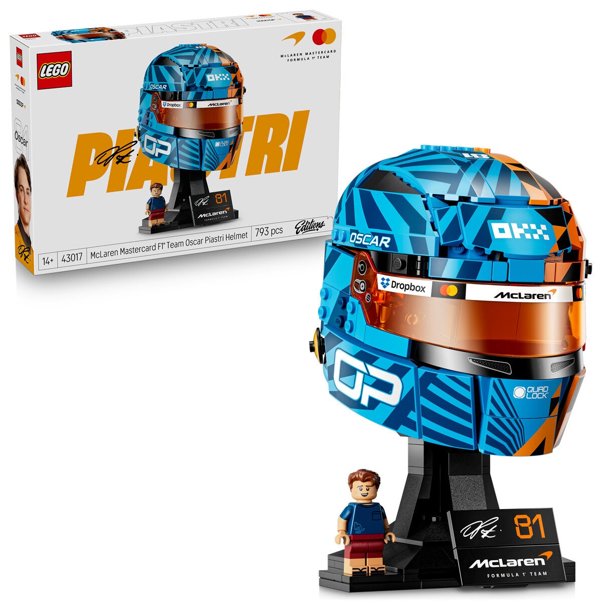 LEGO Oscar Piastri Racing Helmet Model Kit McLaren F1 Team 793 Pieces 43017