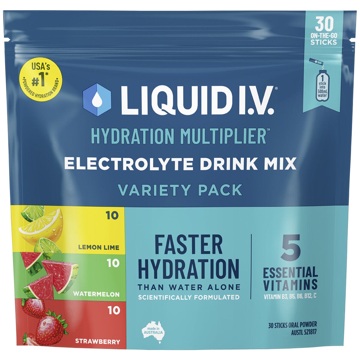 Liquid I.V Electrolyte Powder Sachets 30 Pack Hydration Multiplier Variety Mix
