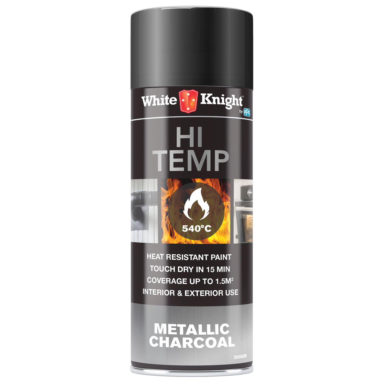 White Knight Hi Temp 300g Metallic Charcoal Heat Resistant Spray Paint