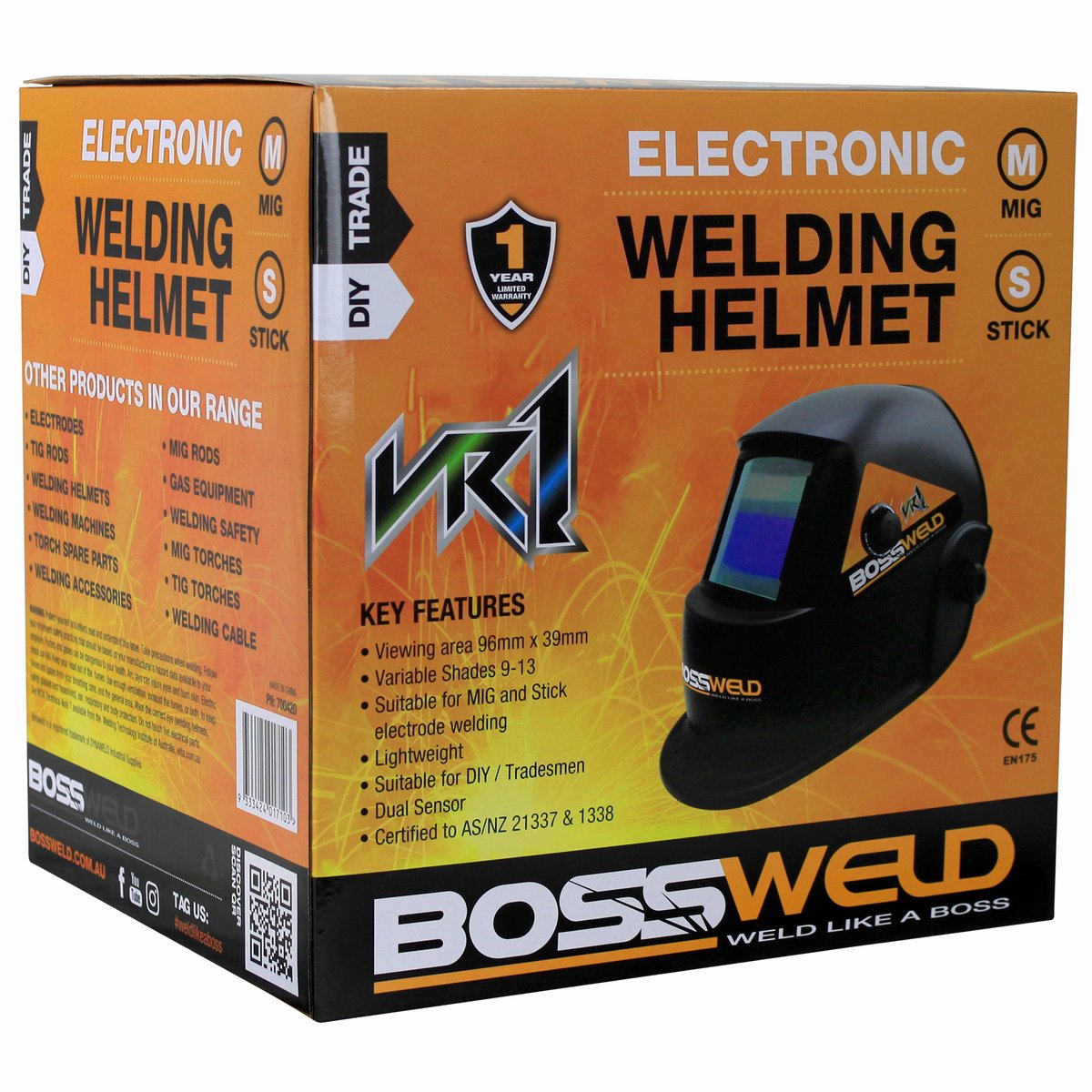 Bossweld VR1 Variable Shade Auto-Darkening Welding Helmet