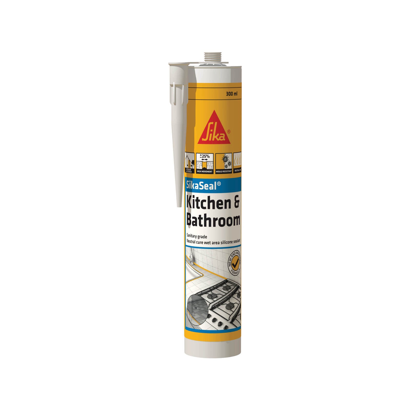 Sika 300ml SikaSeal Kitchen & Bathroom Silicone Sealant, Off White, UV & Shrink Resistant