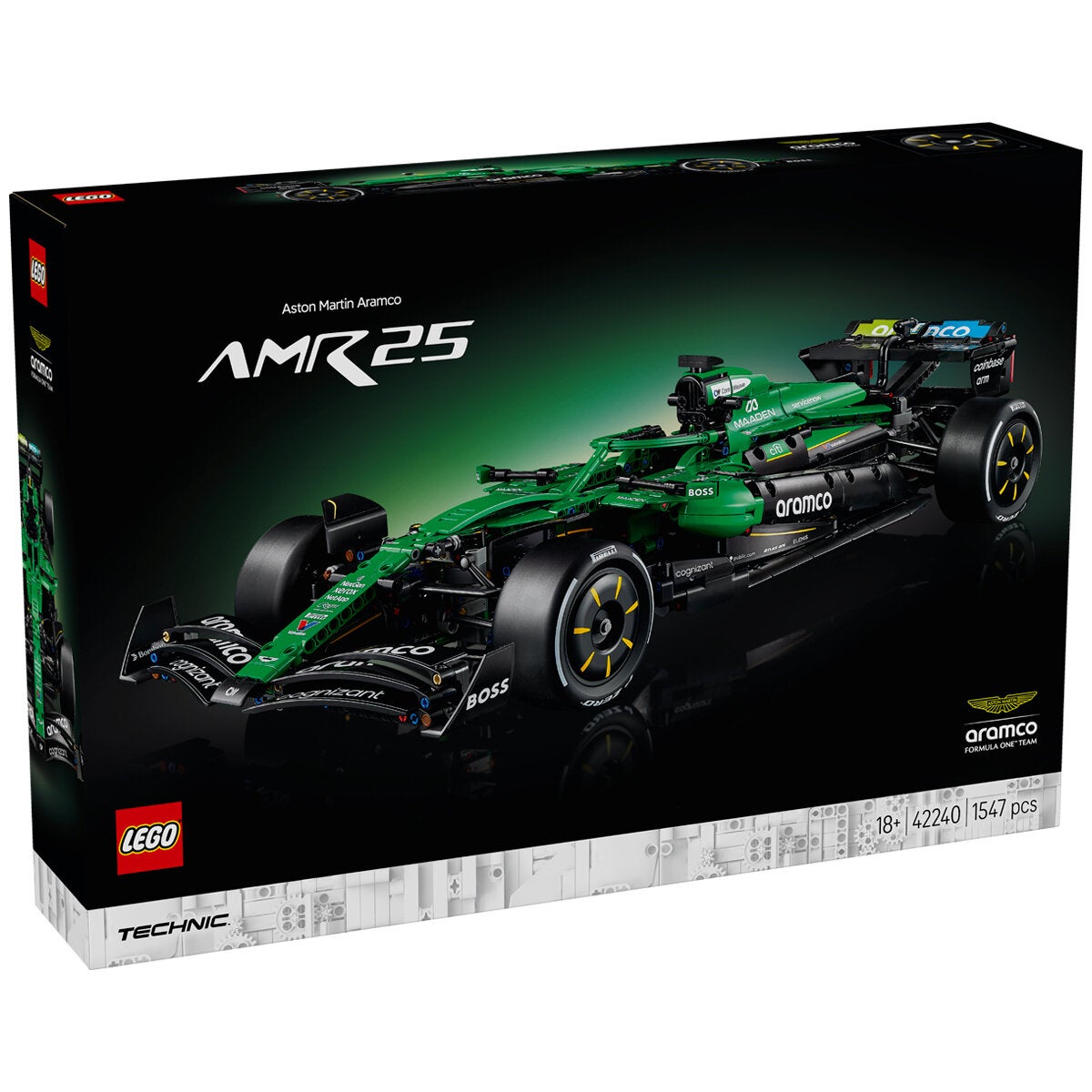 LEGO Aston Martin Aramco AMR25 Technic F1 Race Car Model Kit 1547 Pieces 42240 — image 6