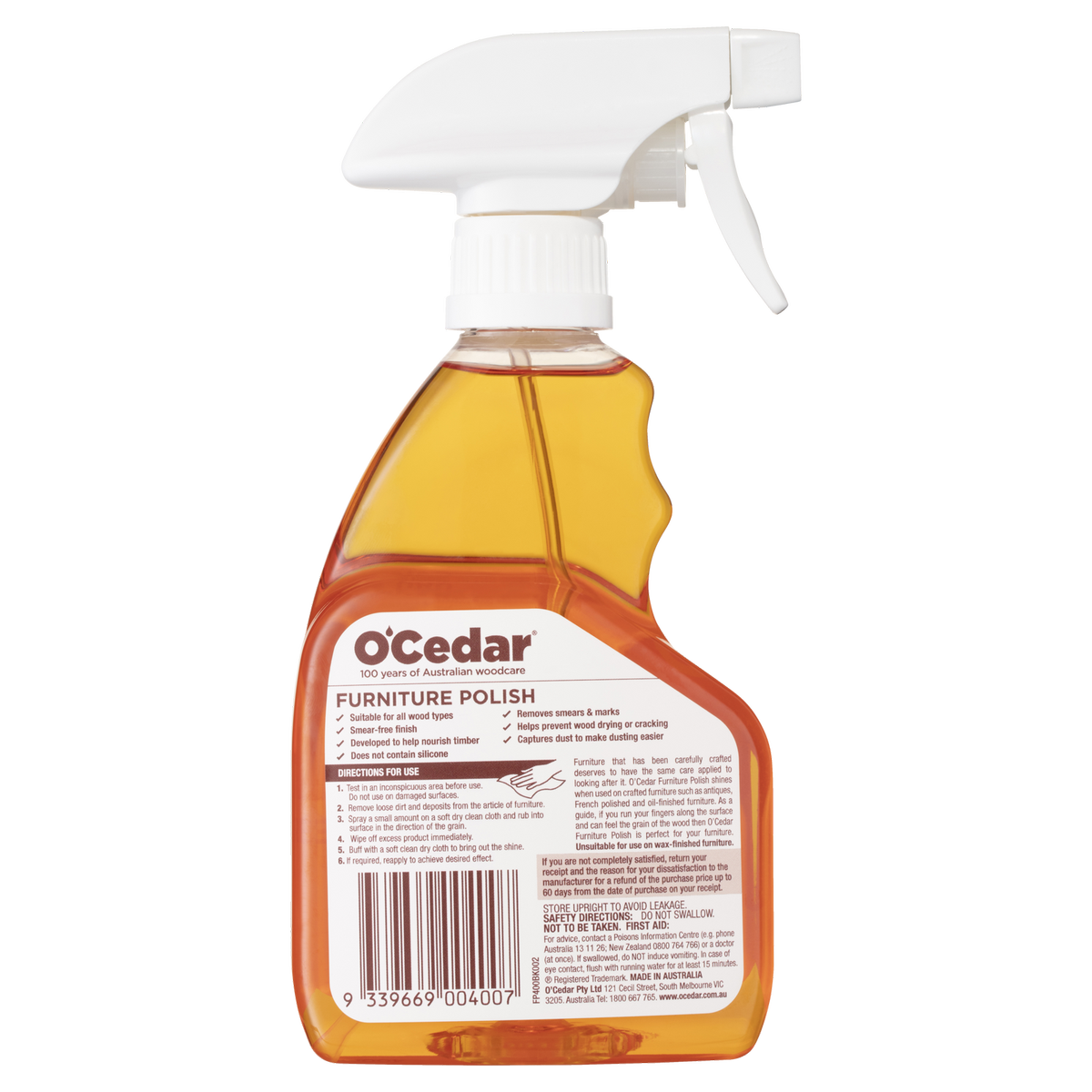 O'Cedar Furniture Polish - 400ml Liquid - Nourishes Wood - Conceals Scratches - SuperSaverAU - view 2