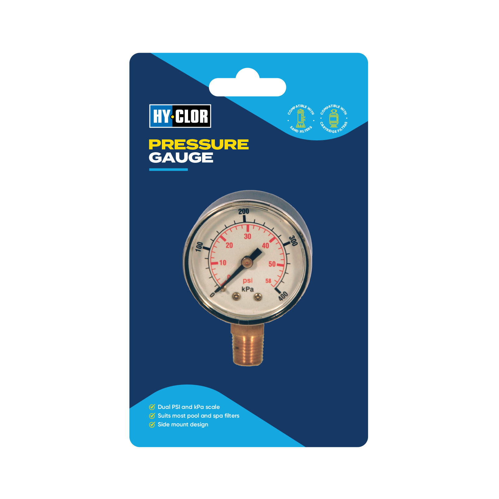 Hy-Clor Pool Pressure Gauge PSI & kPa Chemical & UV Resistant