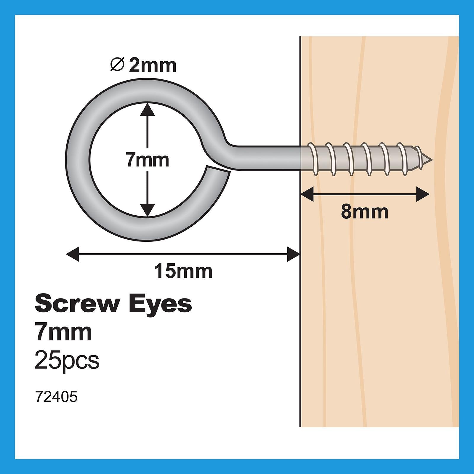 Everhang 7mm Nickel Plated Steel Screw Eye Hook - 25 Pack