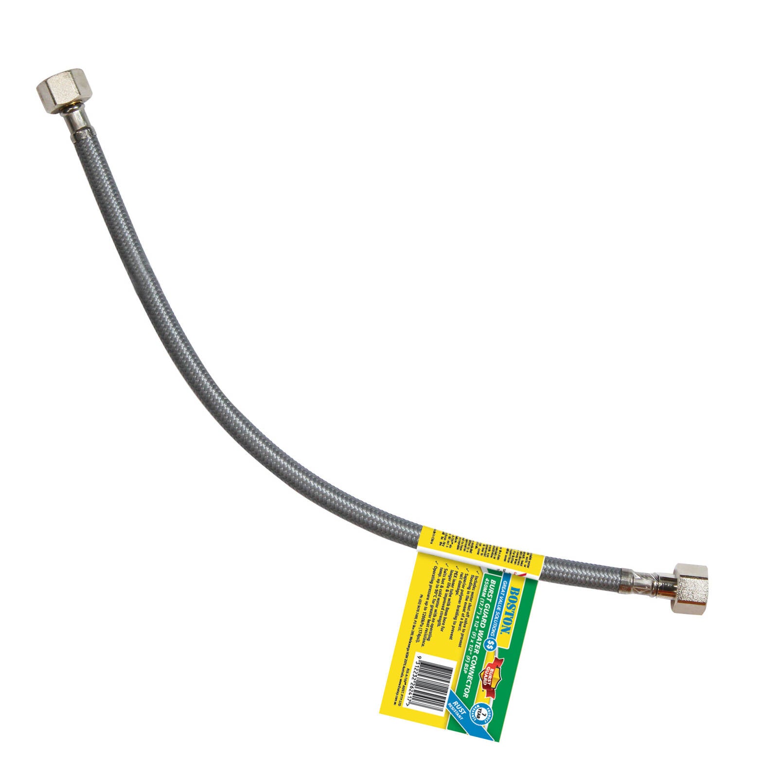 Boston Burst Guard Plus Lead Free Water Connector 450mm Flexible Braided Hose