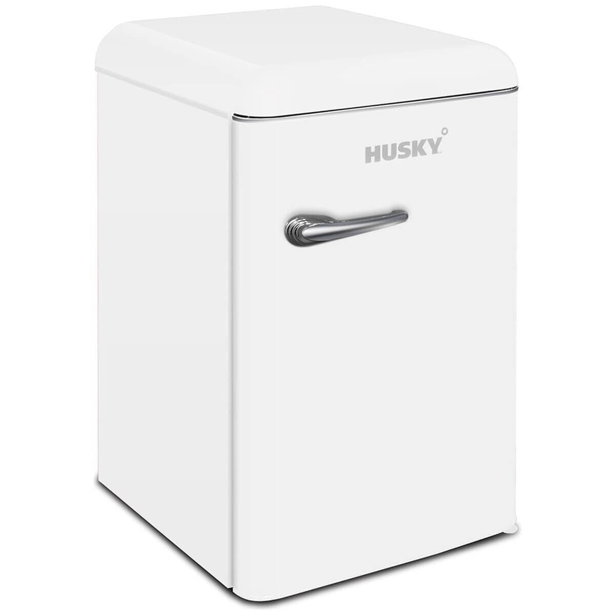 Husky 118L retro style bar fridge - white, 12L freezer compartment, adjustable shelves - HUSRET135WHHU
