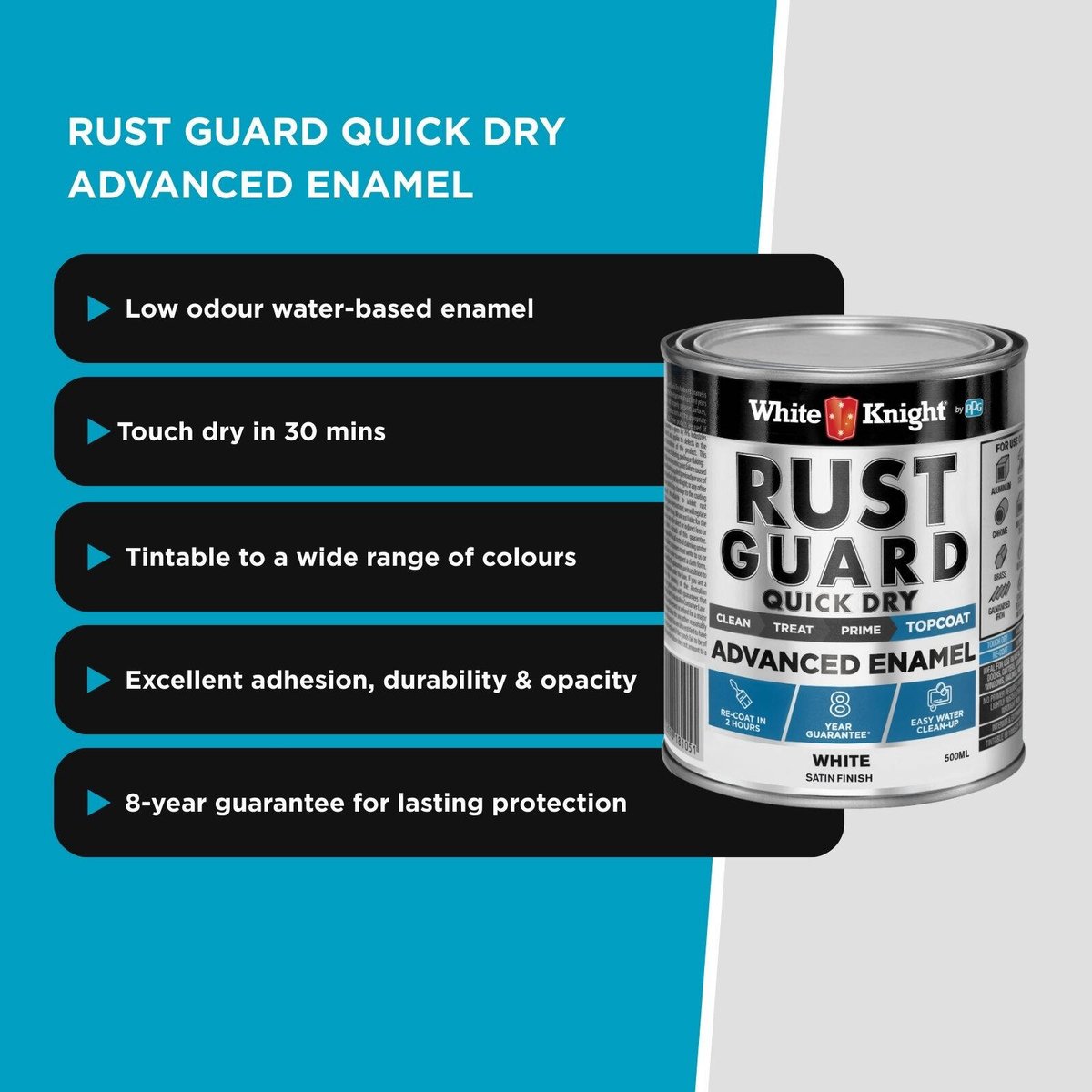 White Knight Rust Guard Quick Dry Enamel 500ml White Satin