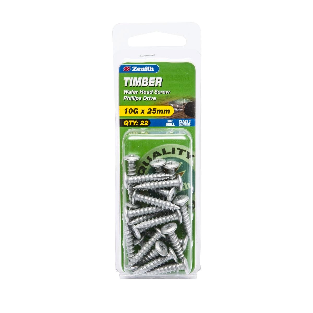 Zenith 10G x 25mm Galvanised Type 17 Wafer Head Timber Screws - 22 Pack
