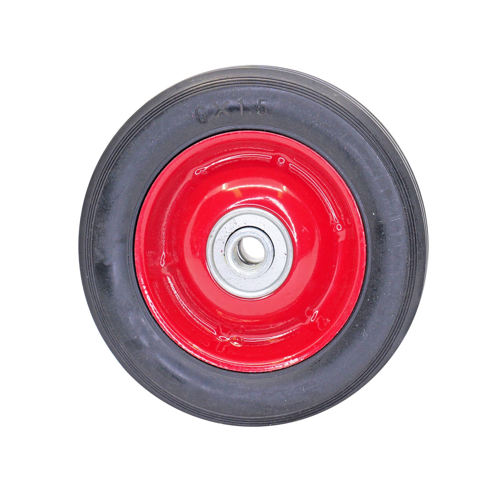 Easyroll 150mm Black Rubber Tyre with Red Metal Centre, Solid, 50kg Load