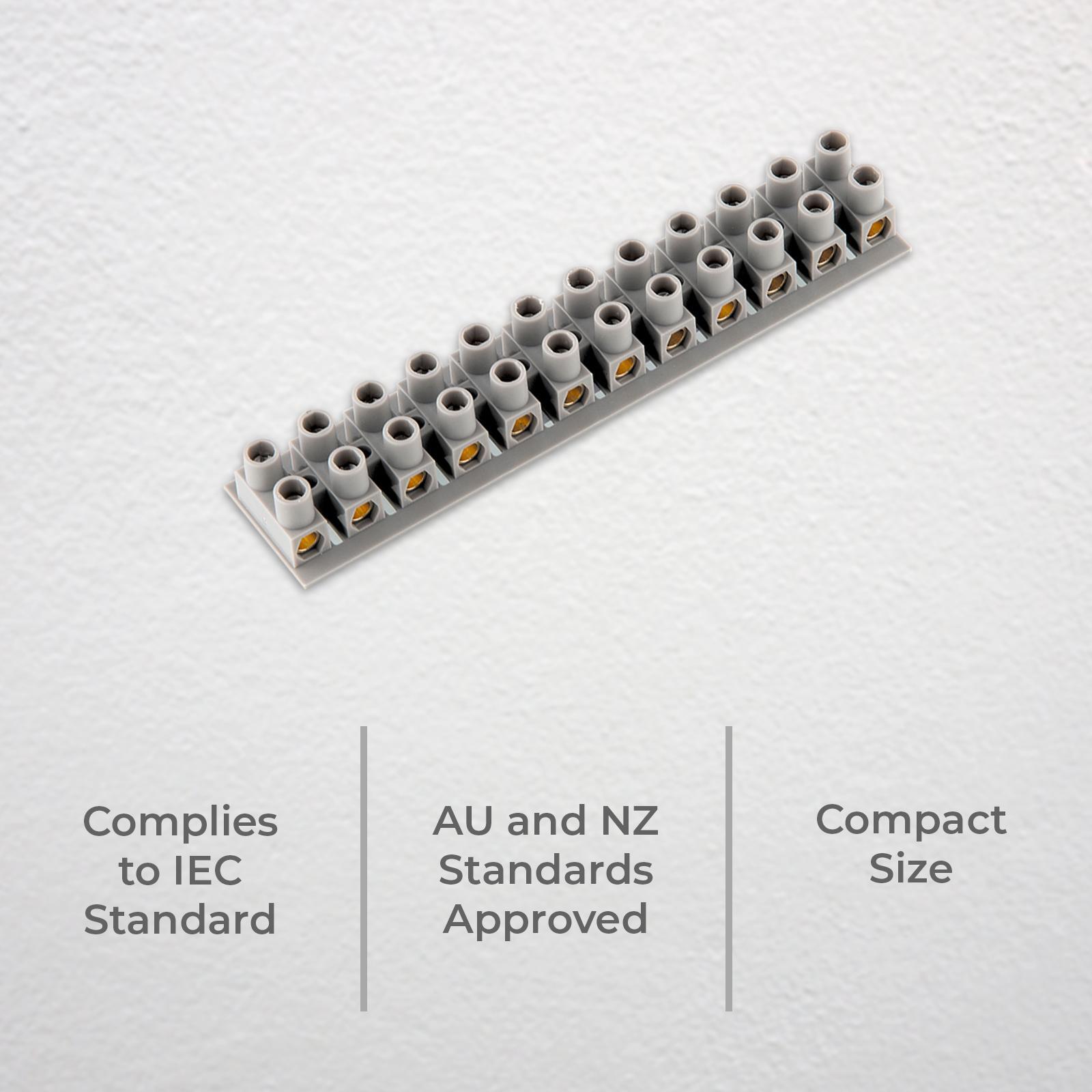 Deta 20A 12-Way Terminal Connector Strip, Grey Polypropylene Indoor 6086B
