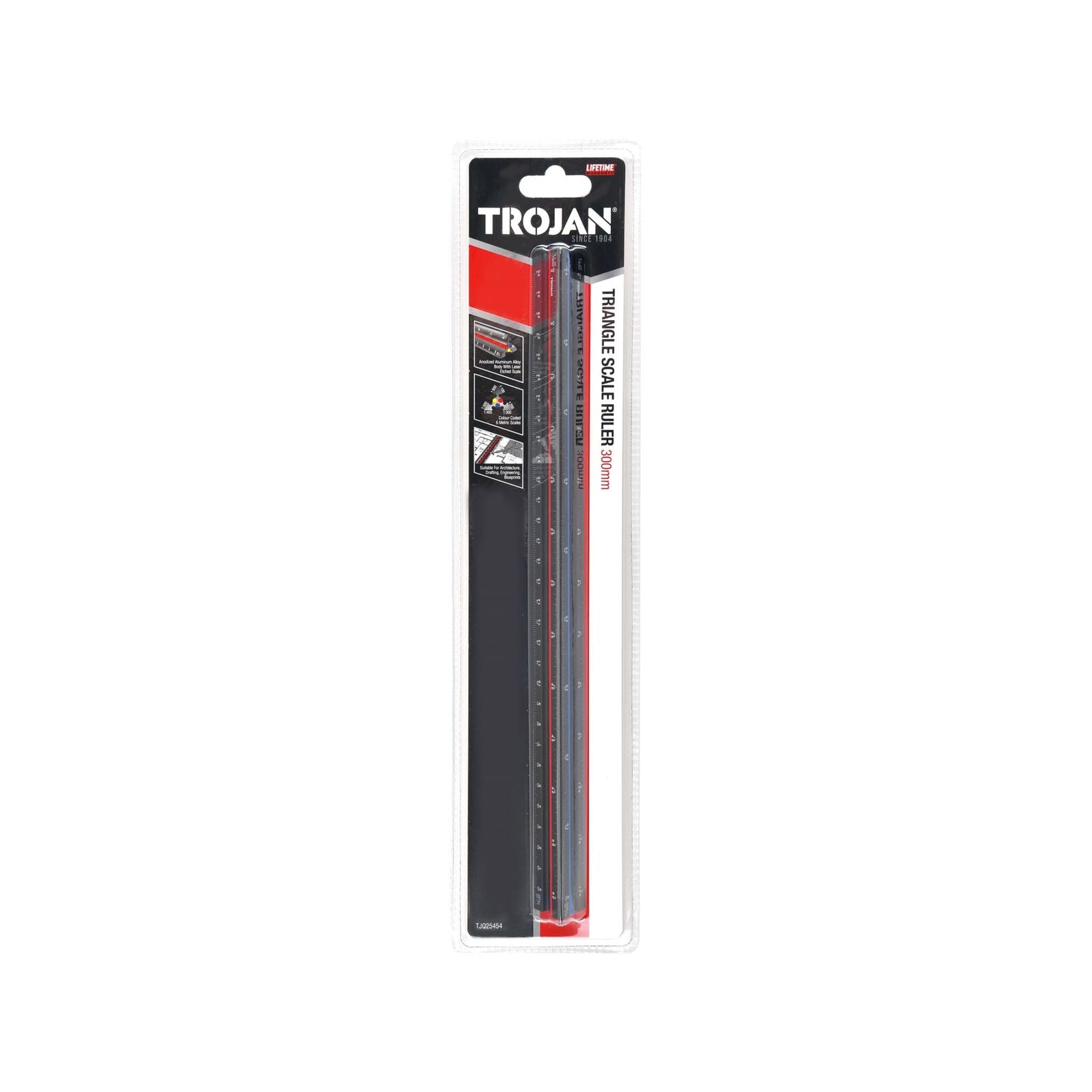 Trojan 300mm Triangle Scale Ruler, 6 Scales 1:100 to 1:600