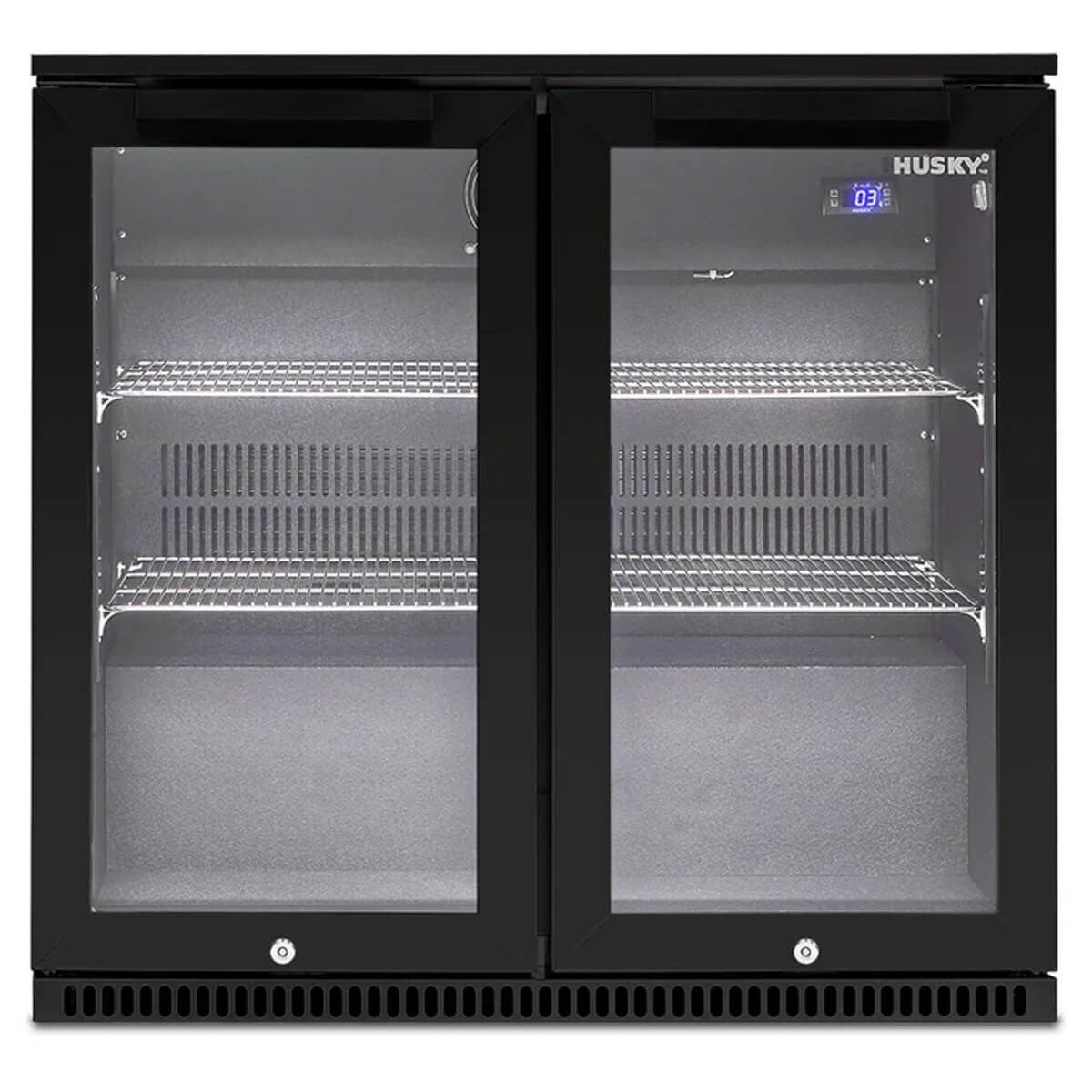 Husky double door outdoor beverage fridge - black, anti-condensation glass doors - ALFC2BLK840ELB