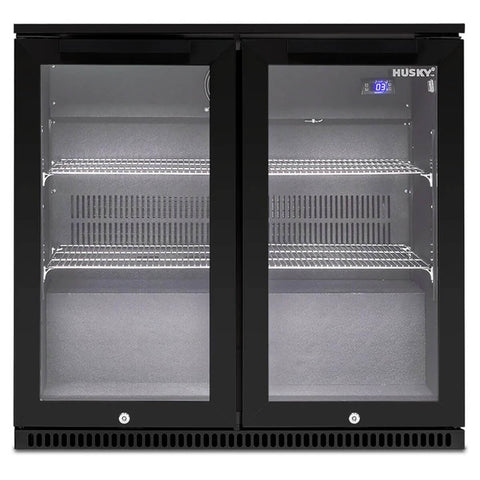Husky double door outdoor beverage fridge - black, anti-condensation glass doors - ALFC2BLK840ELB