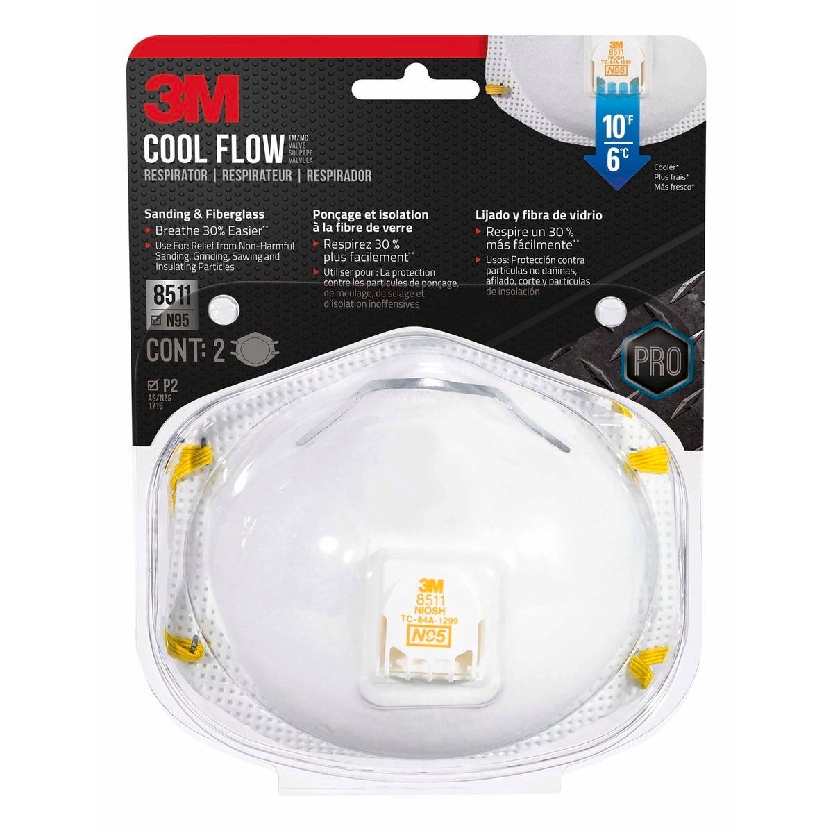 3M P2 Particulate Sanding Fibreglass Valved Disposable Respirator Mask 2 Pack