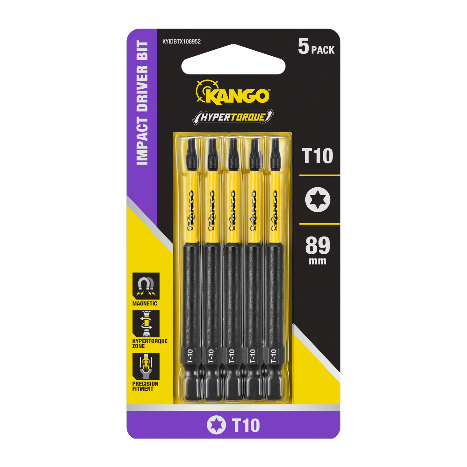 Kango 89mm TX10 Hypertorque Impact Driver Bit 5 Pack