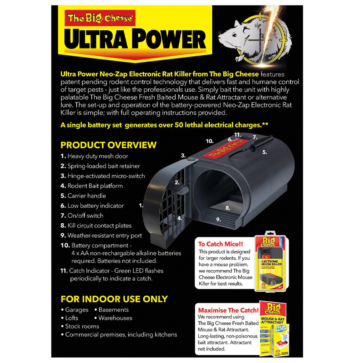 The Big Cheese Ultra Power Neo-Zap Electronic Rat Killer, Battery Operated Indoor Trap