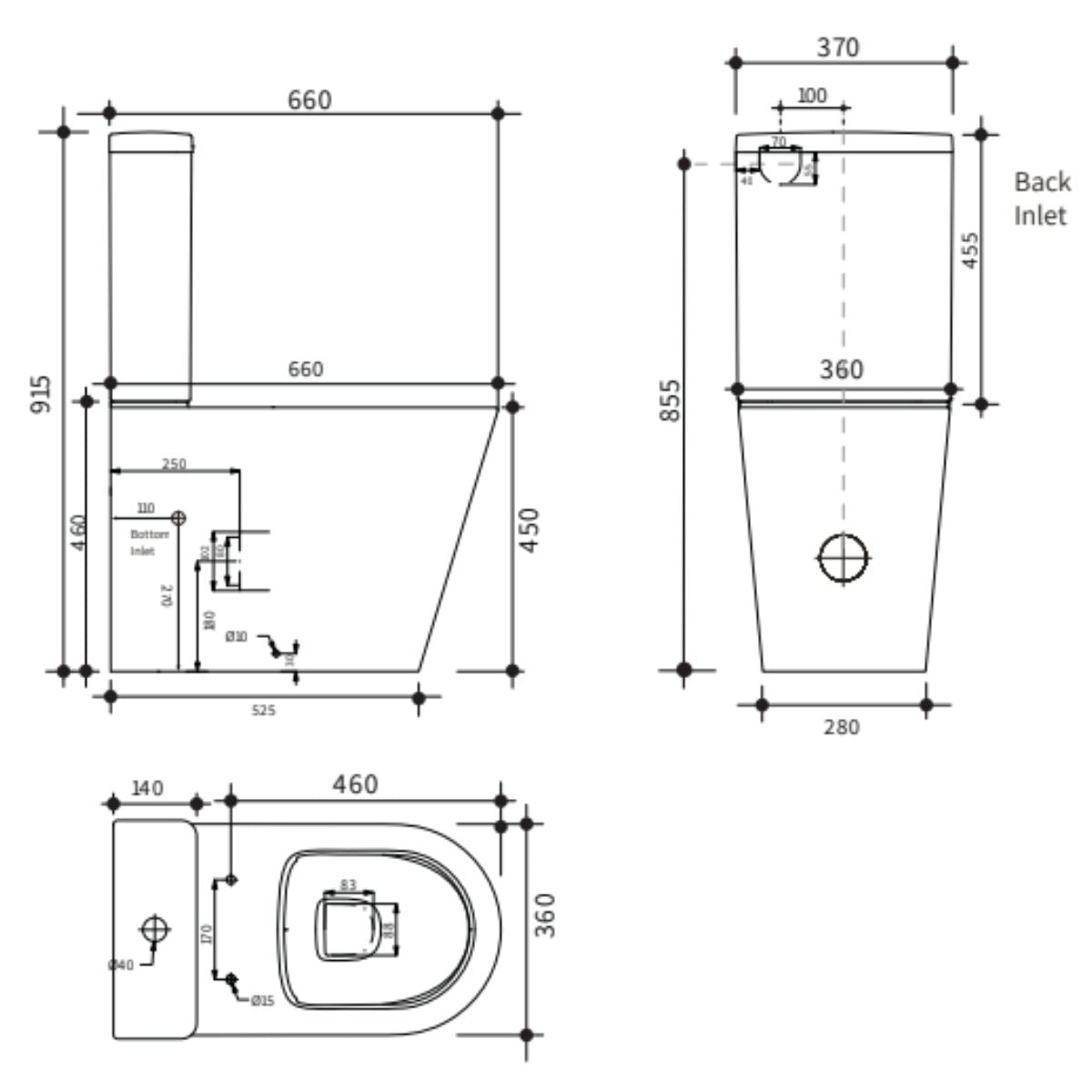 Studio Bagno Manhattan Hi Line Bottom Inlet Toilet Suite - Gloss White - Vitreous China - MHL001BI