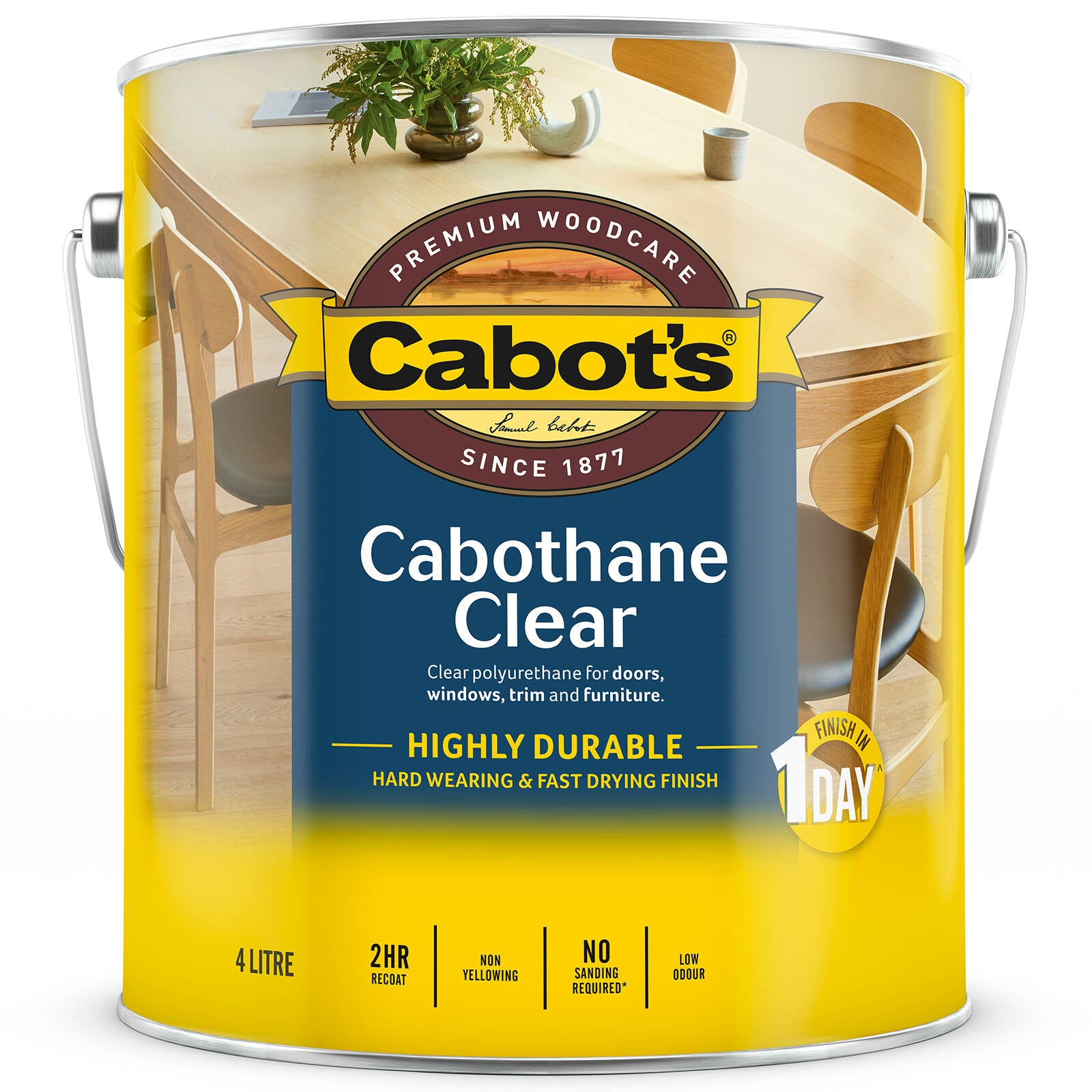 Cabot's Cabothane Clear Water Based Gloss Polyurethane 4L UV Resistant Splatter Resistant