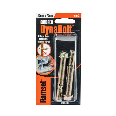 Ramset 10 x 75mm DynaBolt Plus Hex Nut Masonry Sleeve Anchor - 2 Pack