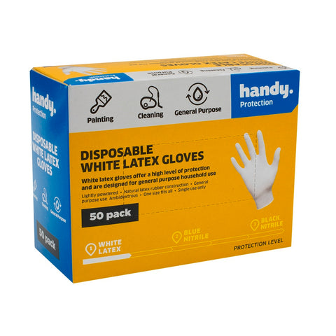 Handy White Disposable Latex Gloves 50 Pack One Size