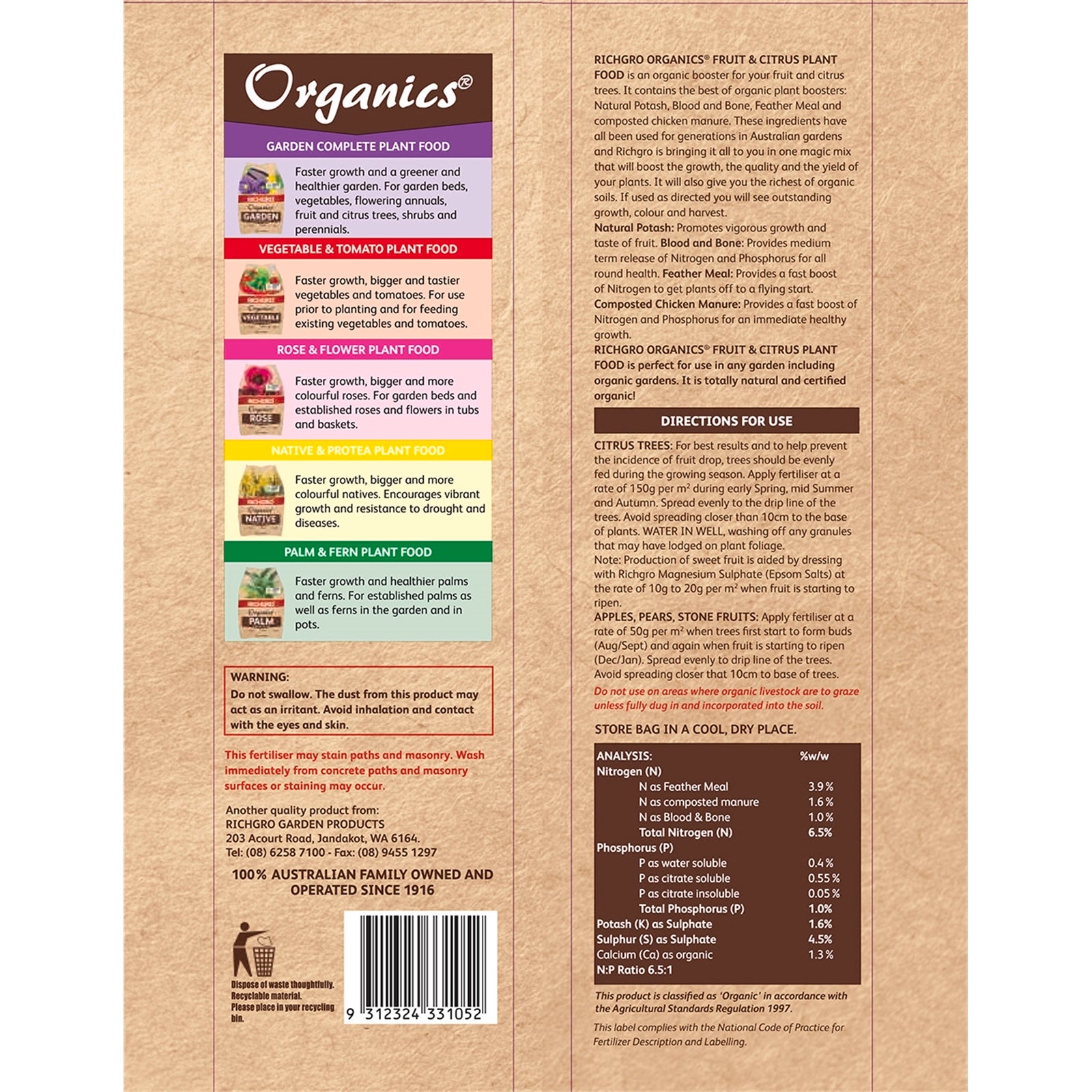 Richgro Organics Fruit & Citrus Plant Food 5kg NPK 6-1-2 Natural Fertiliser