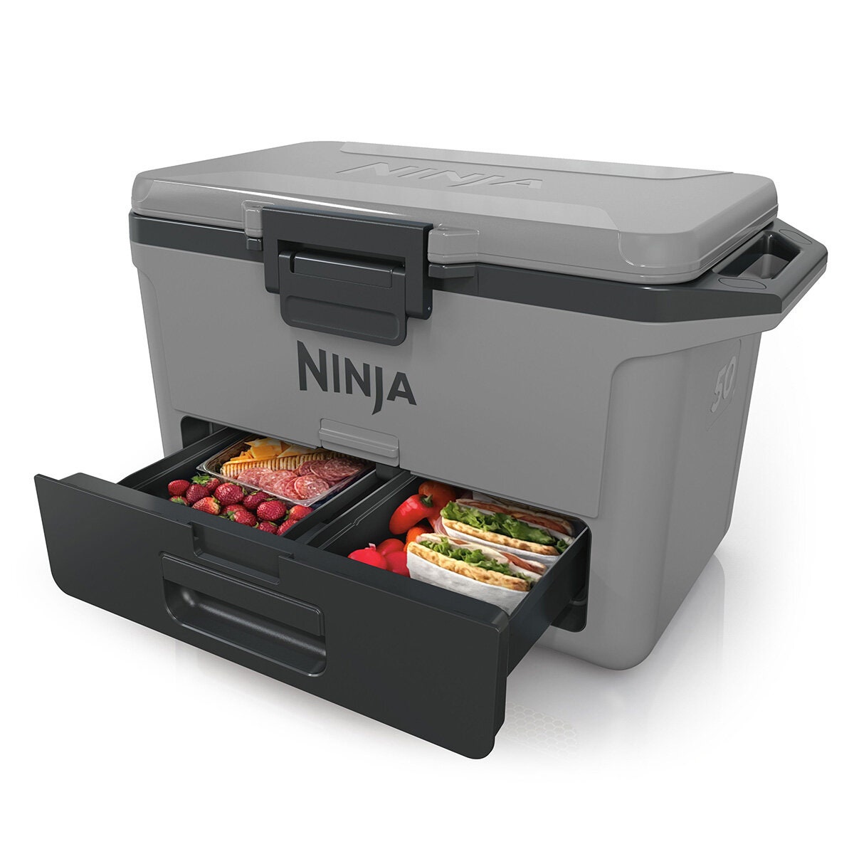 Ninja 47L FrostVault Hard Cooler with Dry Zone - Slate Grey, Lockable Lid, Fits 80 Cans - FB151GY