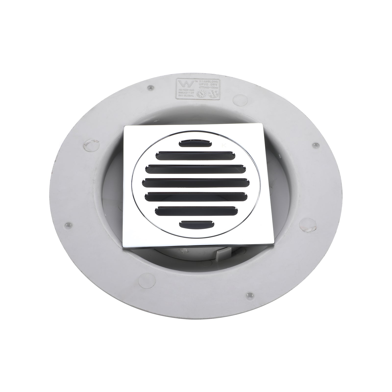 Kinetic 100mm PVC Brass Puddle Flange Kit Square Grate