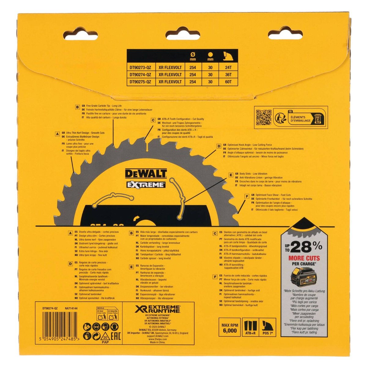 DeWALT XR Extreme Runtime Circular Saw Blade 254mm 36T 30mm Bore DT90274-QZ