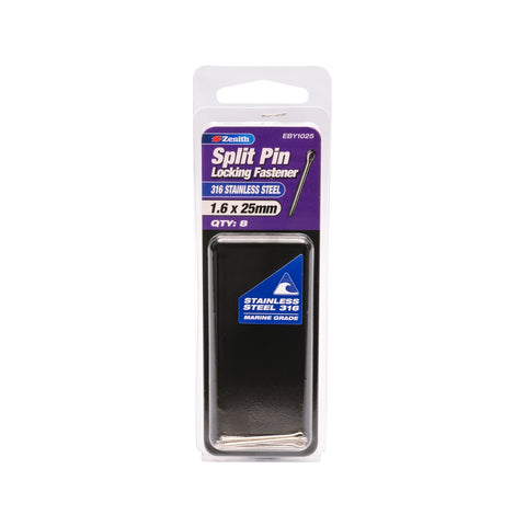 Zenith 1.6 x 25mm 316 Stainless Steel Split Pin - 8 Pack