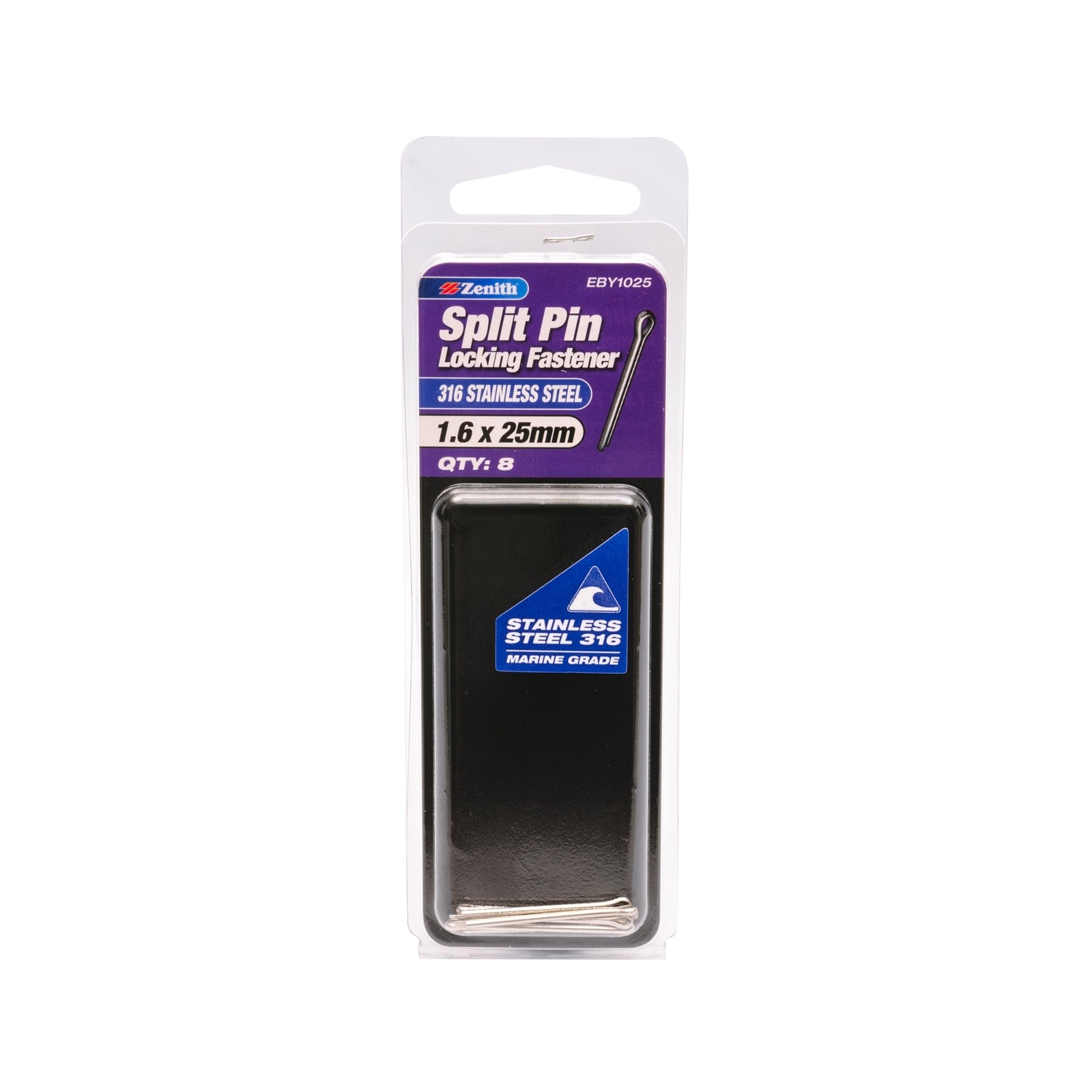 Zenith 1.6 x 25mm 316 Stainless Steel Split Pin - 8 Pack