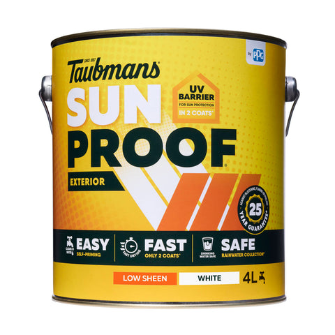 Taubmans Sunproof White Low Sheen Water Based Acrylic Exterior Paint 4L
