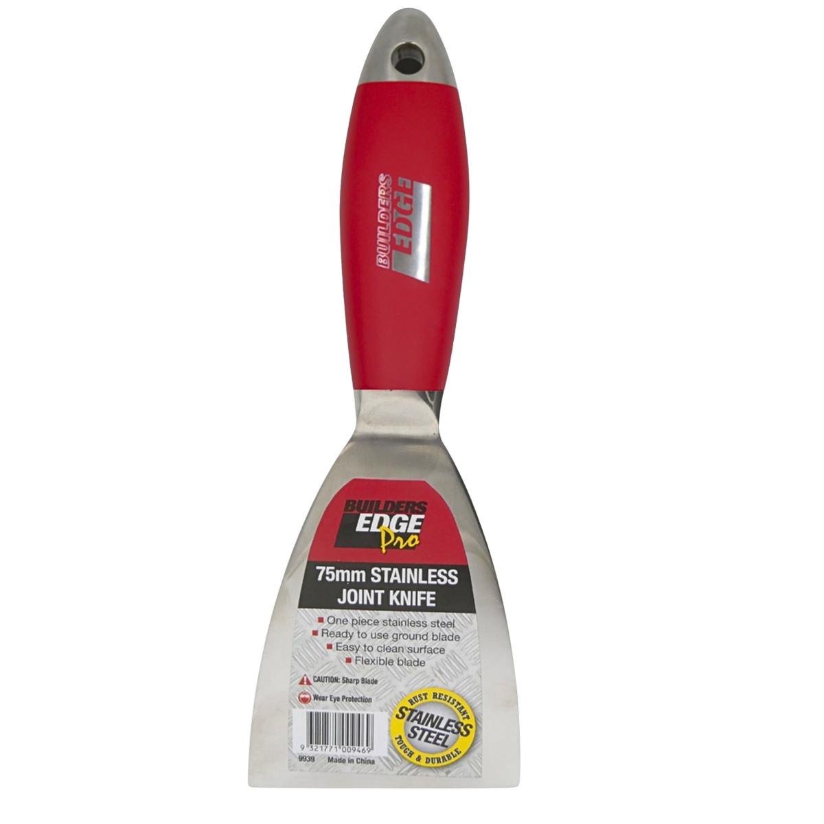 Builders Edge 75mm Stainless Steel Plaster Knife, Flexible Rust-Resistant Blade