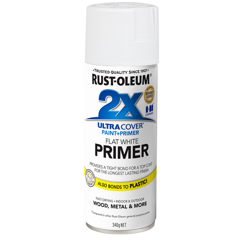 Rust-Oleum 2X Ultra Cover Flat White Primer Spray Paint 340g Paint & Primer In One