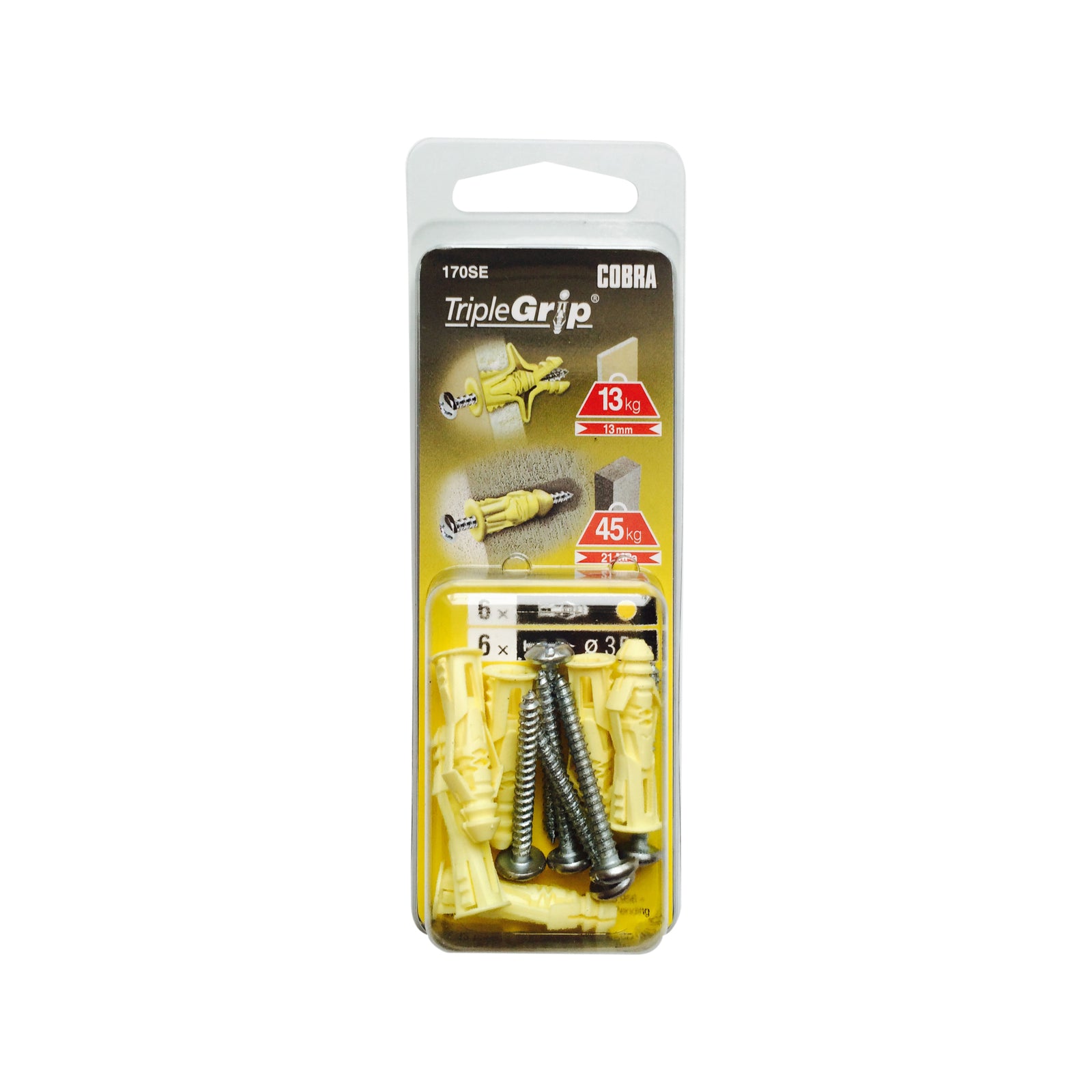 Cobra 3.5mm Yellow Triple Grip Anchor Screws 6 Pack Wall Fixings