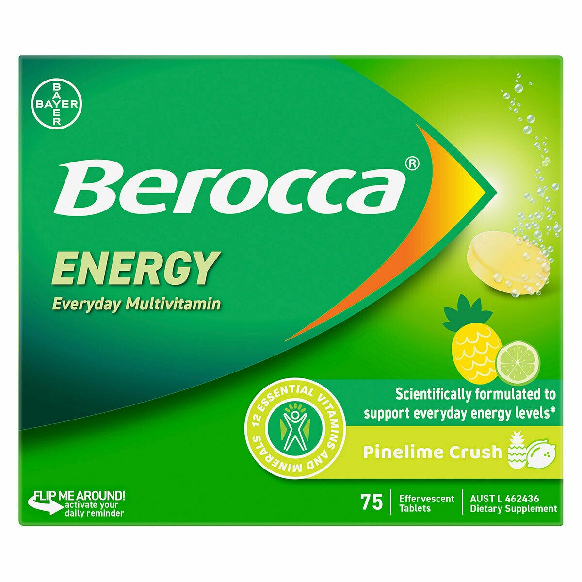 Berocca Energy Vitamin Tablets Pine Lime 75 Effervescent Pack B Vitamins